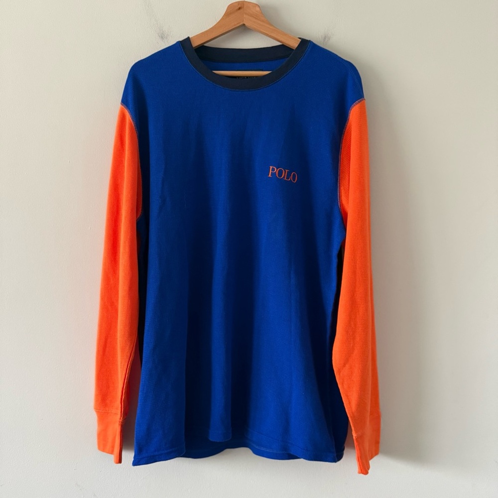 Polo Ralph Lauren Mens Waffle Knit Thermal Size XL Colorblock Streetwear Crew